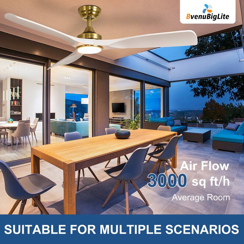 52 in. Indoor/Outdoor Dimmable Ceiling Fan With Light for Patios, Modern Noiseless Ceiling Fan with Remote APP Control