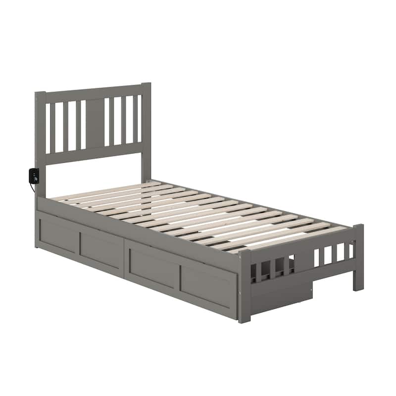 Tahoe Twin XL Platform Bed with 2 Drawers in Grey
