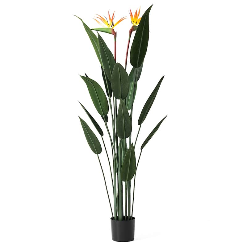 Glitzhome 5.25ft. Faux Bird of Paradise Simulates Plants in Pot - 20.00"D X 64.00"H