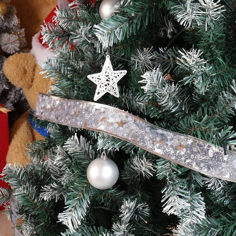 7.5 FT Artificial Snow Tipped Christmas Tree with DIY 350 Warm Lights Remote Control Silver Ribbon Ornaments - 7.5 ft