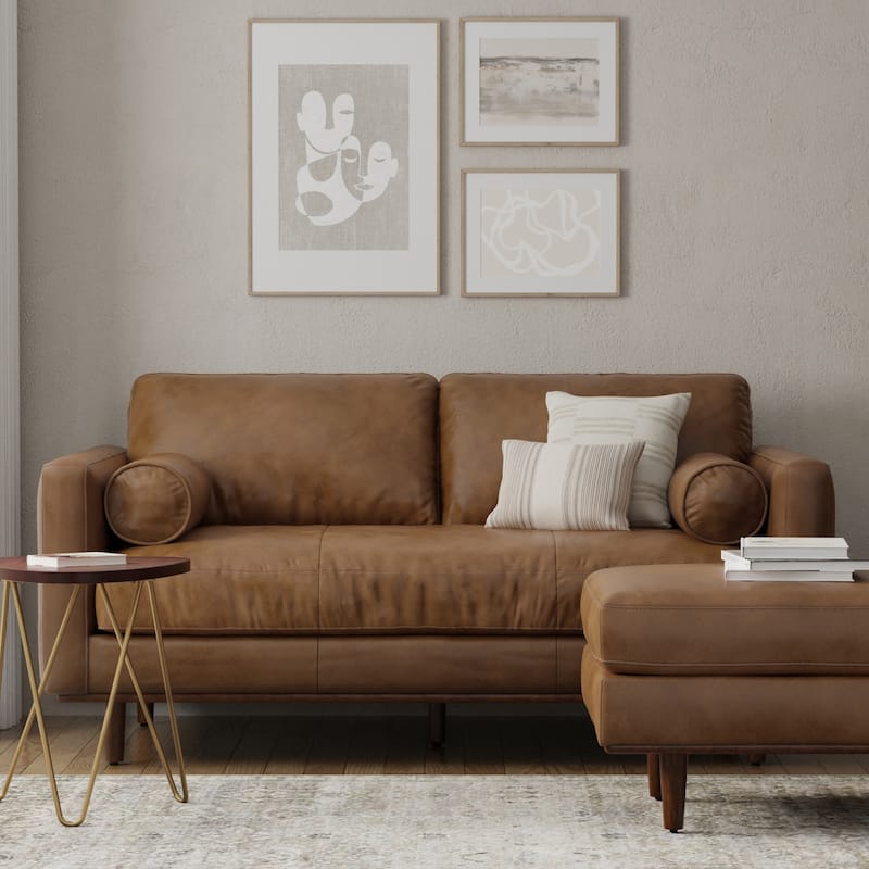 WYNDENHALL Brixley 72 inch Wide Mid-Century Modern Sofa - 72"W x 38.25"D x 34"H - Caramel Brown
