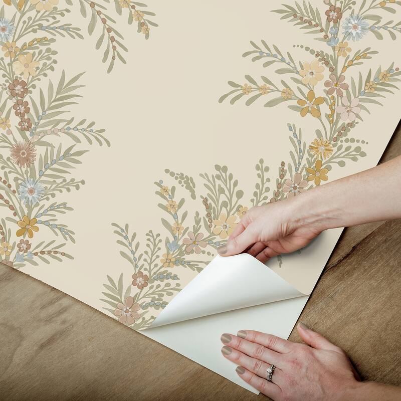Chris Loves Julia x NuWallpaper Posy Vanilla Peel and Stick Wallpaper