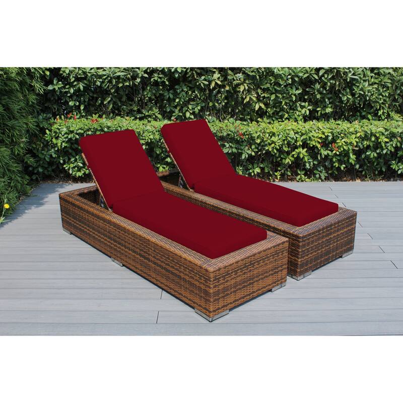 Ohana Outdoor Patio 2 Piece Mixed Brown Wicker Chaise Lounge Set - No Assembly - Red
