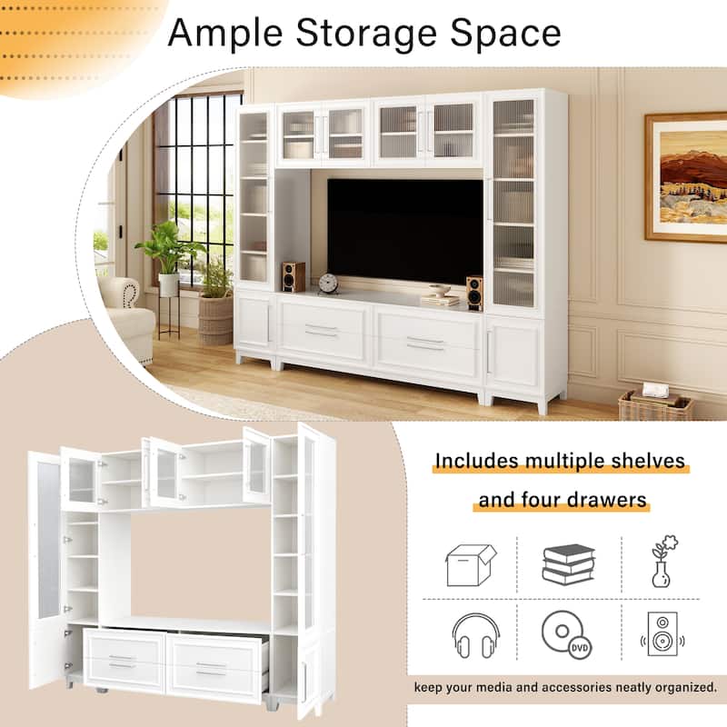 Large 102" Wall Unit TV Stand with Storage, Bookshelves, Modern Entertainment Center Media Console for TVs up to 75"