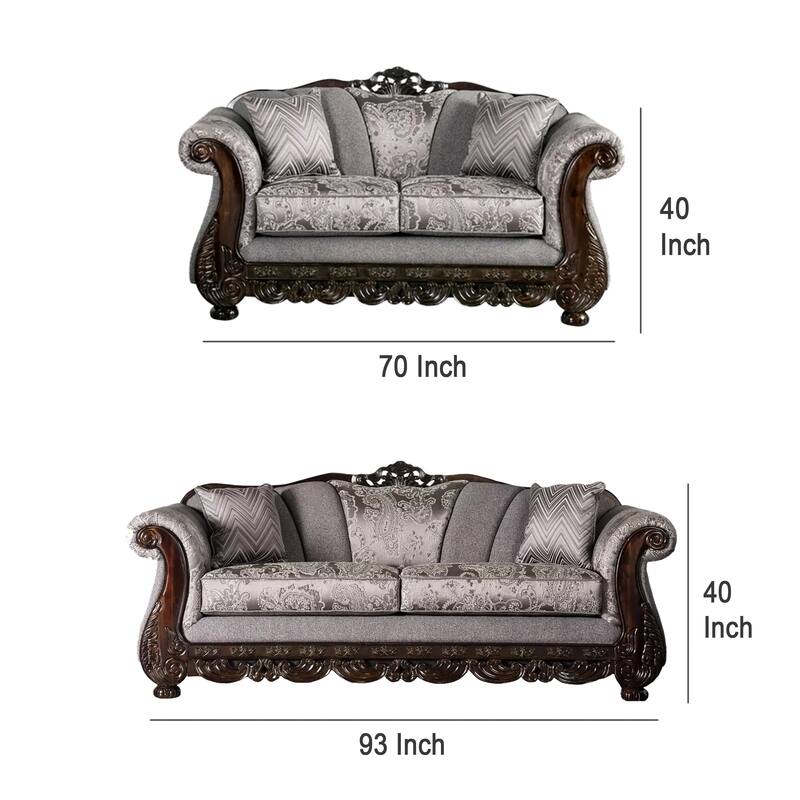 Delie 2pc Sofa Loveseat Set, Gray Chenille, 4 Accent Throw Pillows