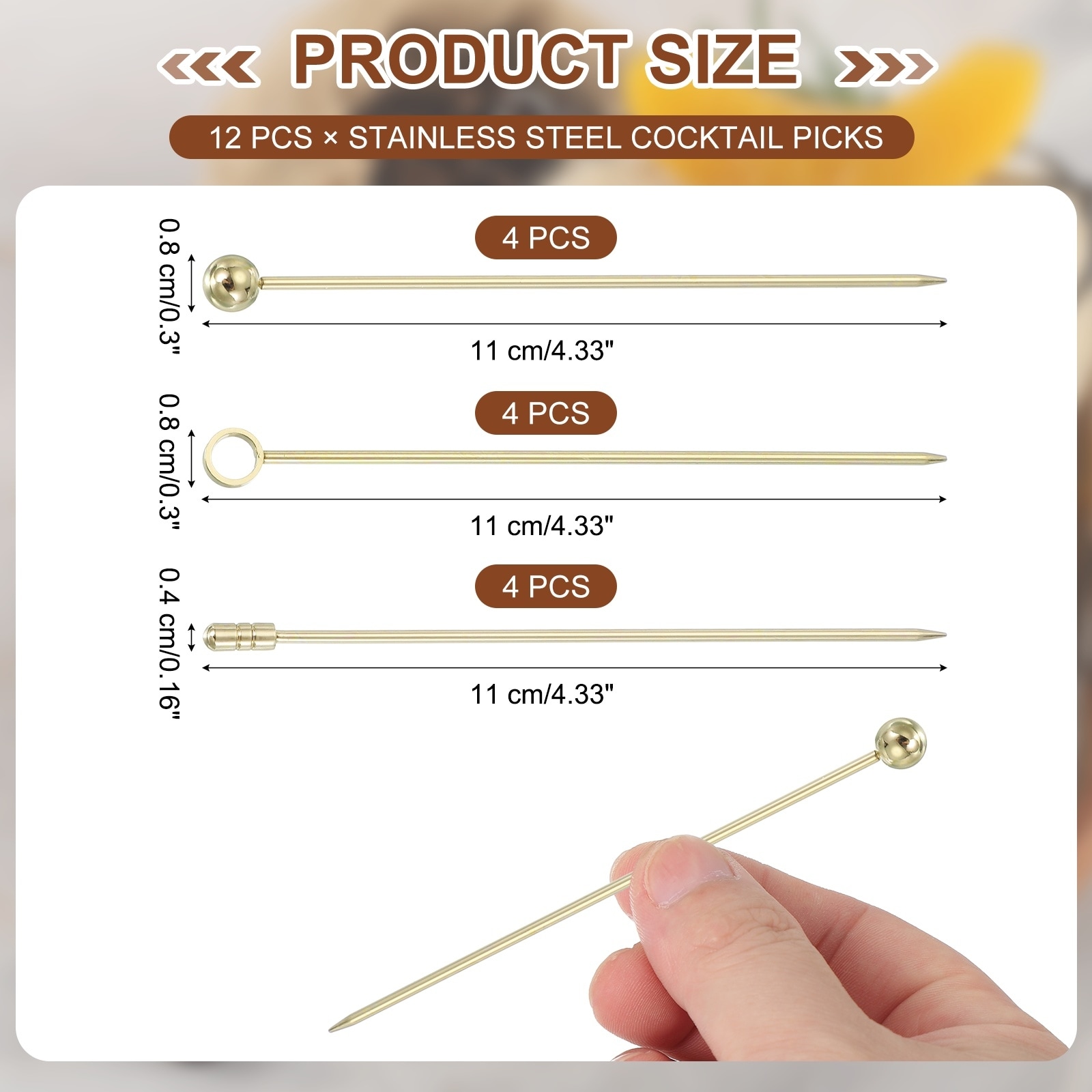 Stainless Steel Cocktail Picks, Martini Picks Fruit Sticks Metal Reusable for Drinks Olives Fruit Decorative - 4