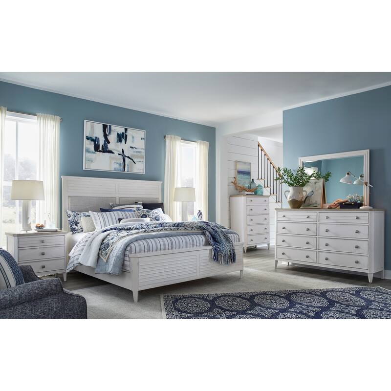 Salt Life Home Echo Isles Sea Pearl and Driftwood Double Drawer Dresser with Landscape Mirror