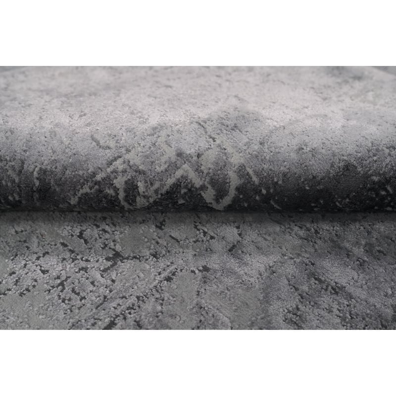 Machine Made Oriental Polyester Carpet Traditional Medallion Greys & Charcoal Tabriz Area Rug - 8' 0'' X 4' 9''