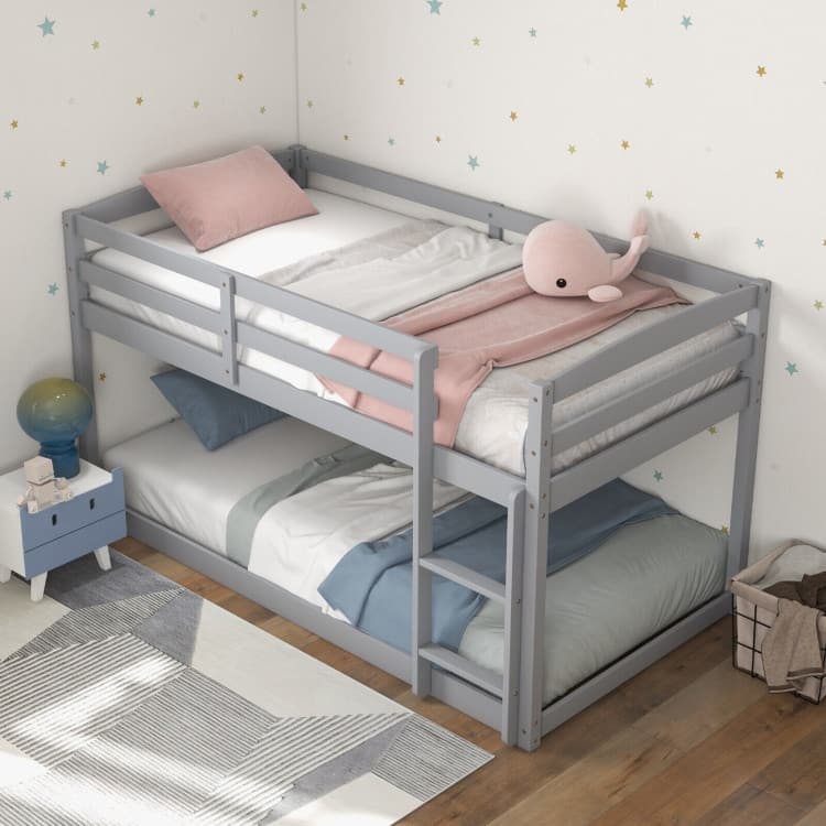 Modern Twin Size Bunk Bed with Ladder and Safety Guardrails