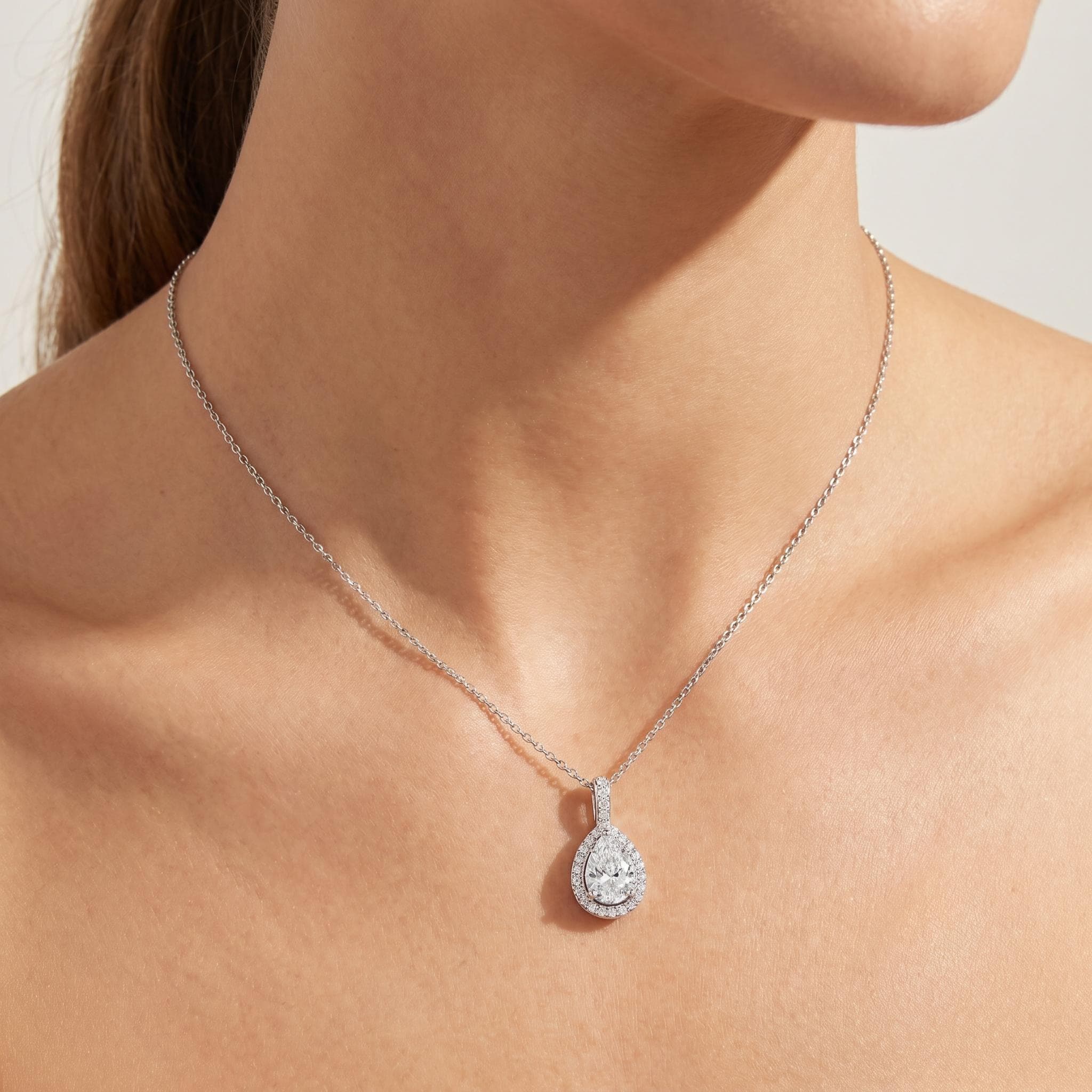 Bliss Diamond 1 1/4Ct Pear Shape Halo Diamond Pendant White Gold Necklace Lab Grown