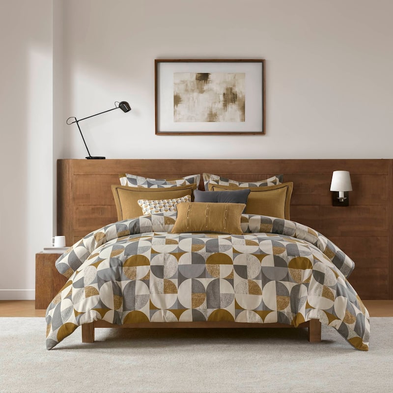 8 PCS Queen Jacquard Oversized Duvet Style Comforter Set Gold - Gold