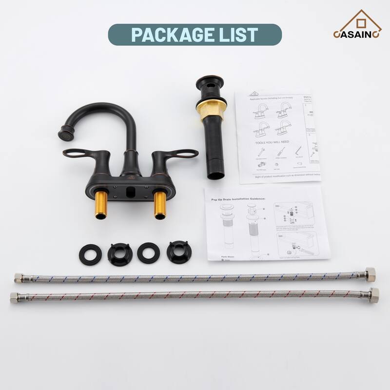 4 in. Centerset Double Handle Bathroom Faucet with Drain Kit Included