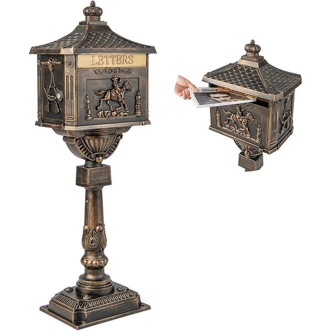 Retro Mid-century Aluminum Cast Mailbox with Post and Keys, Locking Residential Rust-Proof Security Postal Mailboxes