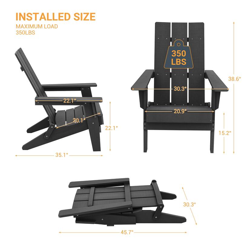 LIVOOSUN Foldable Adirondack Chair,Outdoor Wood-Grain Chair
