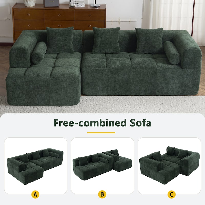 101.2" Green Chenille Modular Sofa with Deep Seating for Living Room