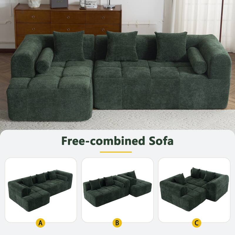 Full-Compressed Sectional Sofa with L-Shape Chaise, Modular 3 Seater Sectional Sofa, Upholstered Sofa with Side Pockets