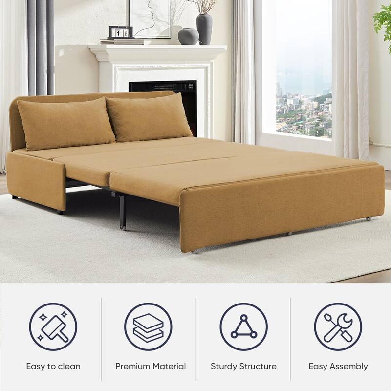 Mixoy Full Size Queen Size Sofa Bed,2 in 1 Convertible Linen 1-Seater/Loveseat Sleeper Sofa Couch with Cushions