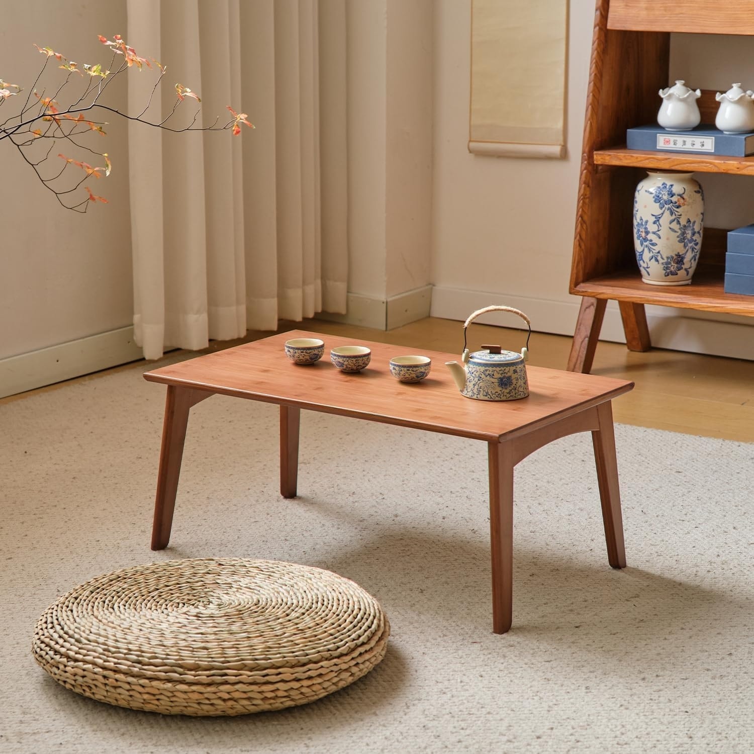 Japanese Floor Table Bamboo Folding Low Tea Table 26x15.8x11.8in