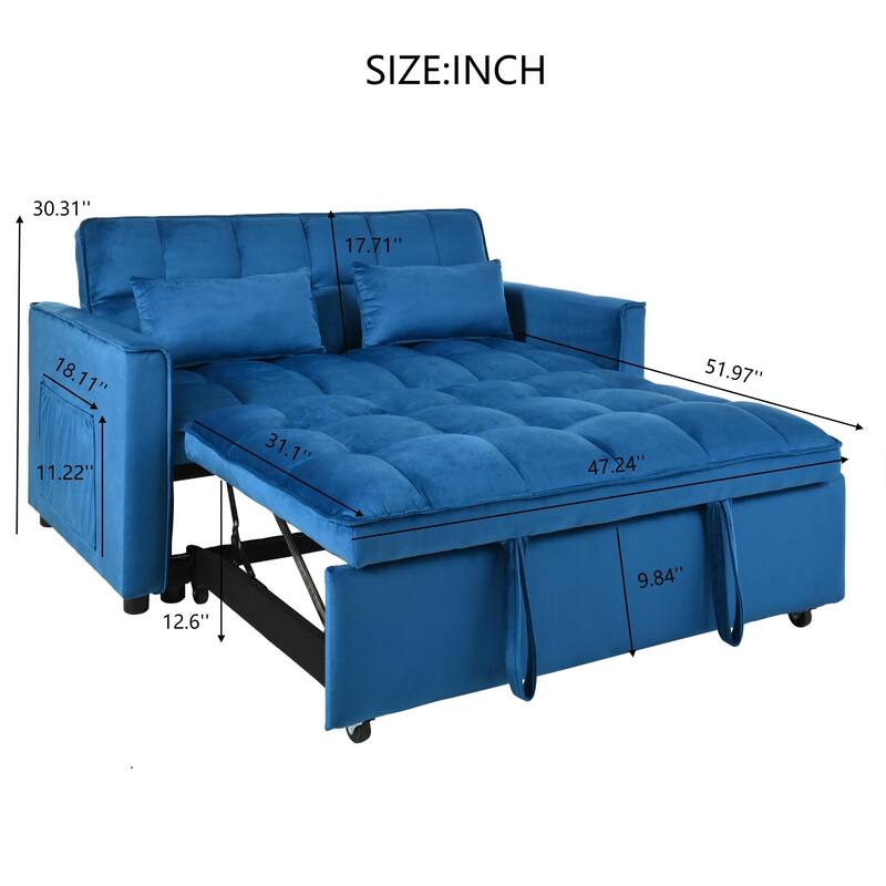 3-in-1 Pull Out Couch Bed with Reclining Backrest and Pillows
