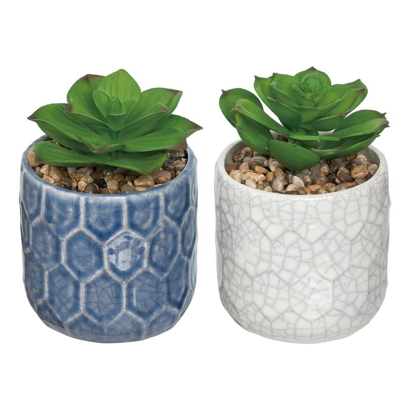 Transpac Ceramic Faux Succulent Decor Set of 2 Spring Home Decorations