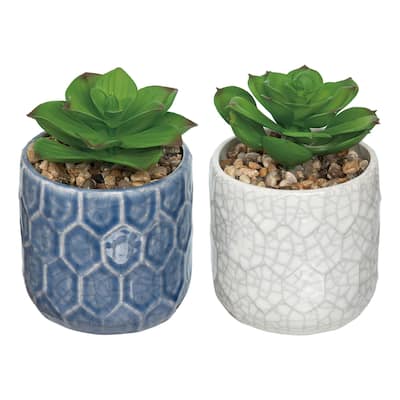 Transpac Ceramic Faux Succulent Decor Set of 2 Spring Home Decorations