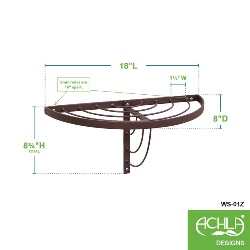 Achla Designs 18" W Half-Round Roman Bronze Wrought Iron Wall Plant Shelf, Powder Coated Finish
