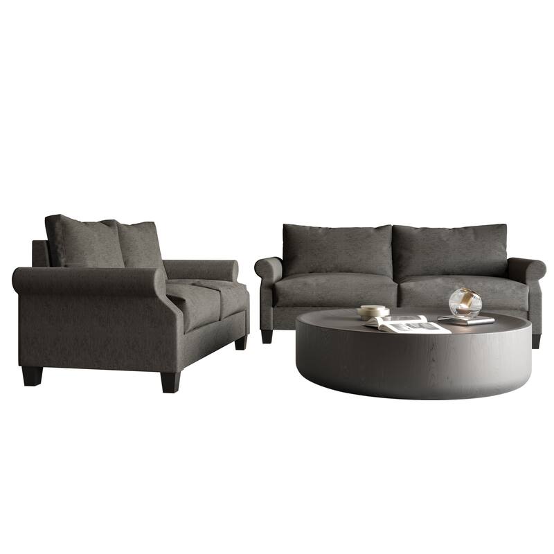 CraftPorch Classic Linen Upholstered 2-Piece Living Room Set - Dark Grey