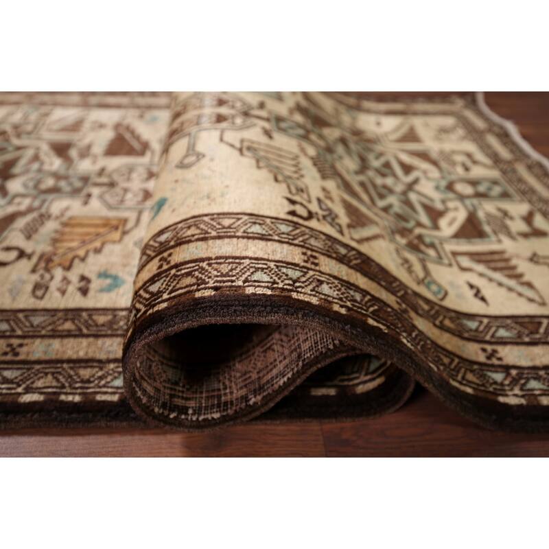 Beige Ardebil Vintage Persian Runner Rug Handmade Tribal Wool Carpet - 2'10" x 9'5"