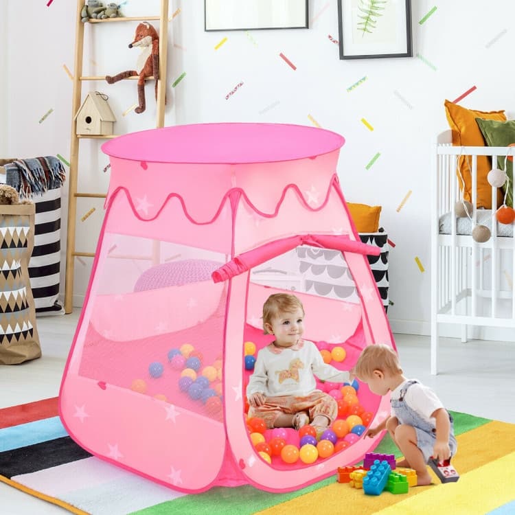 Pink Portable Kid Play House Play Tent with 100 Balls - 33.5" x 33.5" x 39.5"