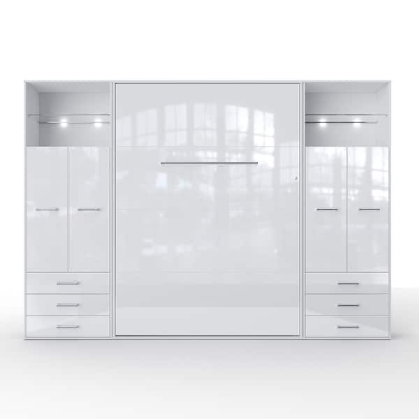 slide 2 of 15, INVENTO Vertical Wall Bed with mattress 55.1"x78.7" and 2 storage cabinets White/White