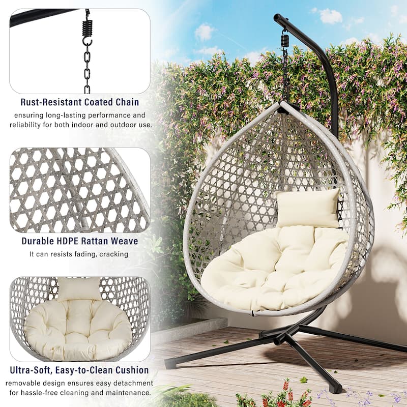Sturdy Hammock Chair with Stand, Durable Hanging Egg Chair with Rattan Weaving,Comfortable chairs with Soft Removable Cushion