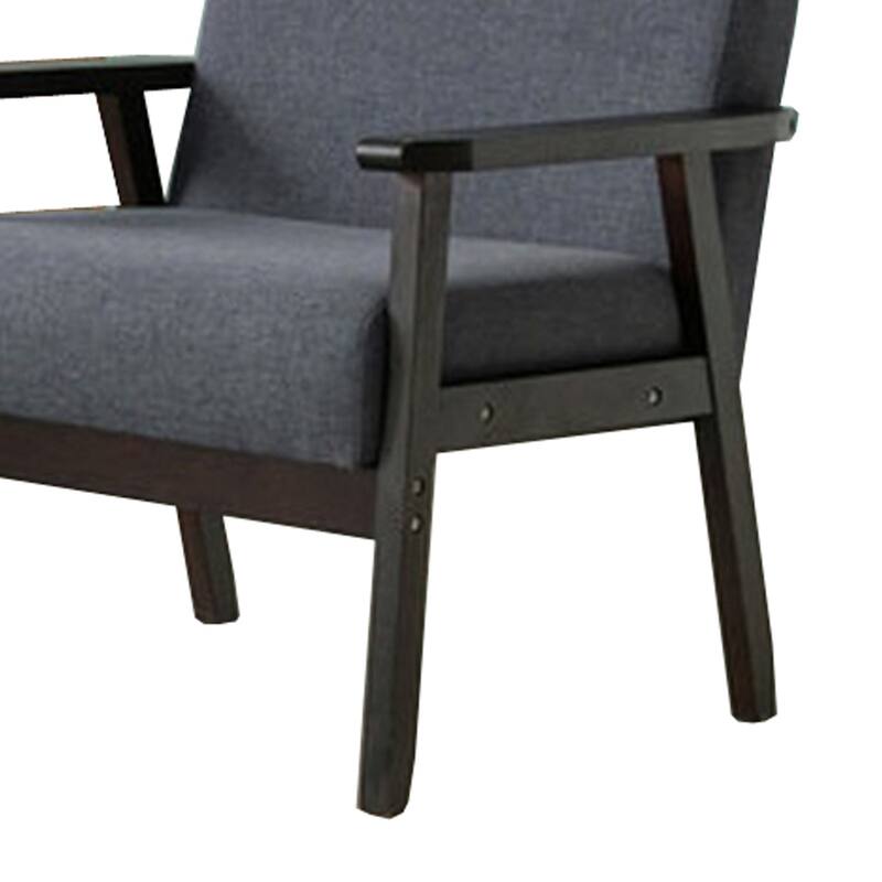Gala 3 Piece Sofa and Chairs Set, Gray Fabric, 2 Pillows, Black Wood Frame