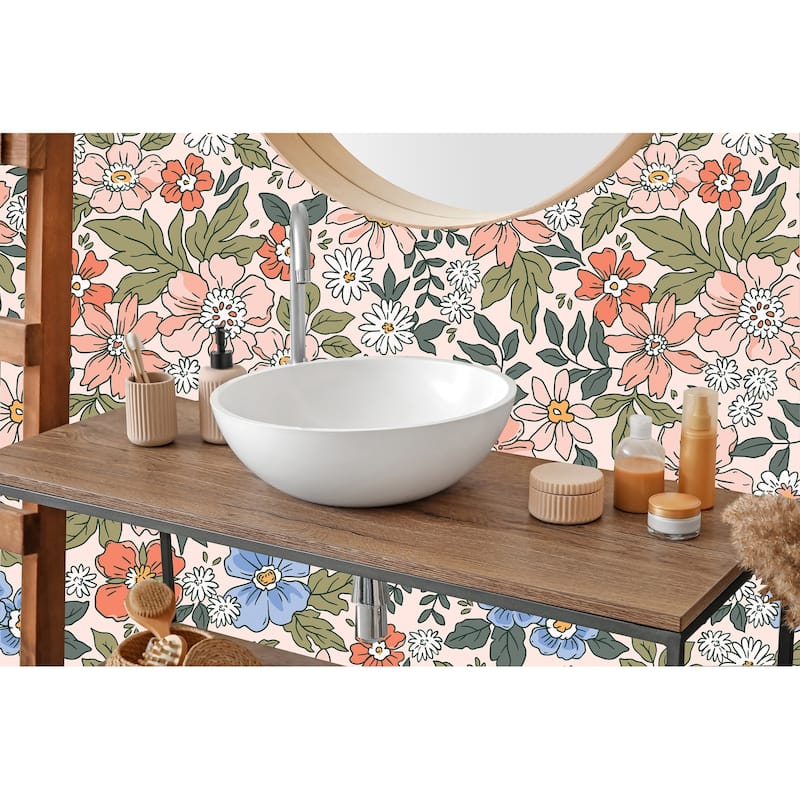 Summer Pansy Florals Peel and Stick Wallpaper Roll Size 10'L x 24''W