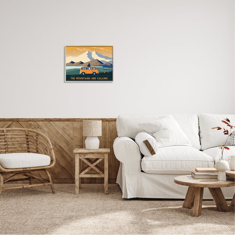 Stupell Mountains Are Calling Bold Orange Van Travel Explore Quote Framed Wall Art