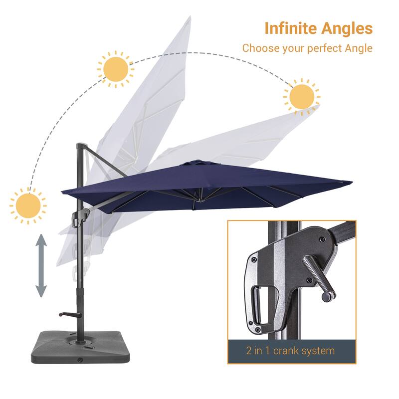 LIVOOSUN Patio10x10FT Aluminum Cantilever Umbrella Solution-Dyed Fabric w/Base