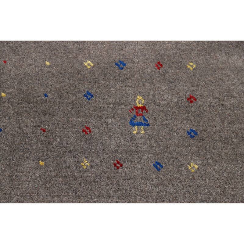 Tribal Gray Gabbeh Indian Area Rug Hand-Knotted Wool Carpet - 7'8" x 9'10"