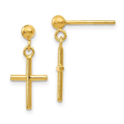 Curata 14k Yellow Gold Polished Cross Post Drop Earrings (7.5mm x 16mm)