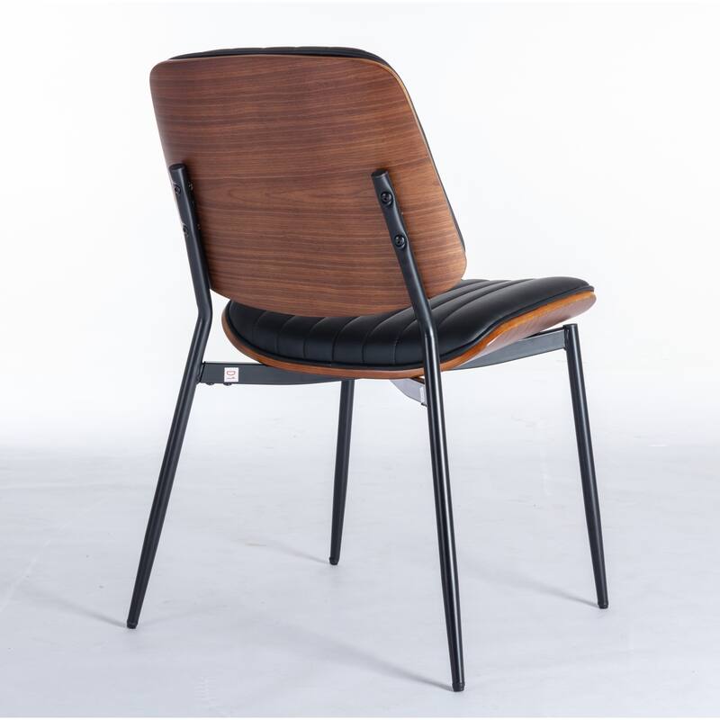 Dining Chairs Set of 2 Mid Century Modern Retro Faux Leather Chair with Walnut Bentwood Back Upholstered Seat Metal Legs