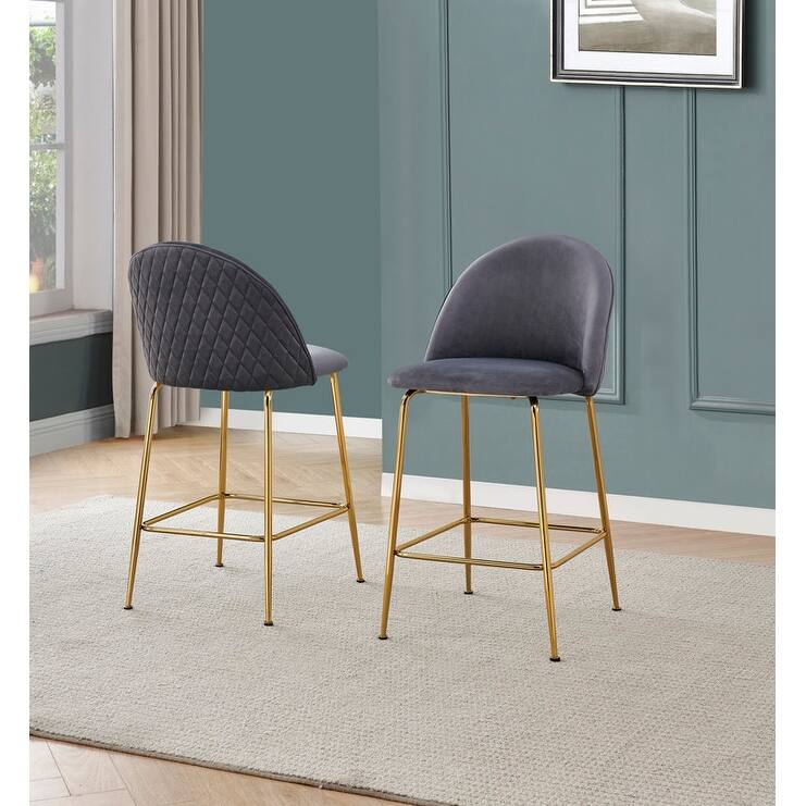 Best Quality Furniture Velvet Chrome Iron Base Counter Height Chairs (Set of 2) - N/A - Dark Gray-Chairs