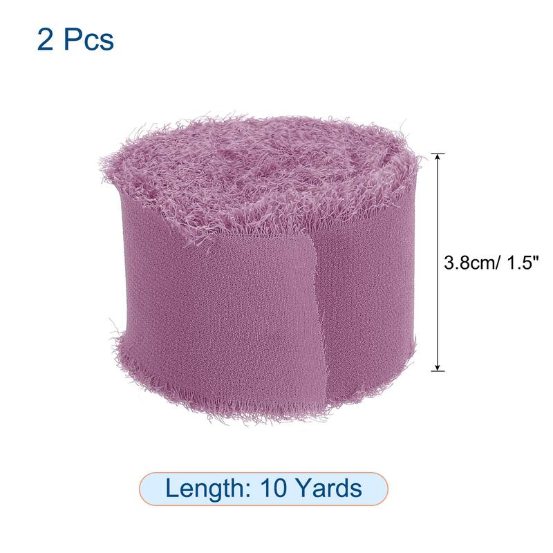 Chiffon Ribbon 1.5" x 10 Yard, Handmade Fringe Ribbon, 2pcs - Gray Purple