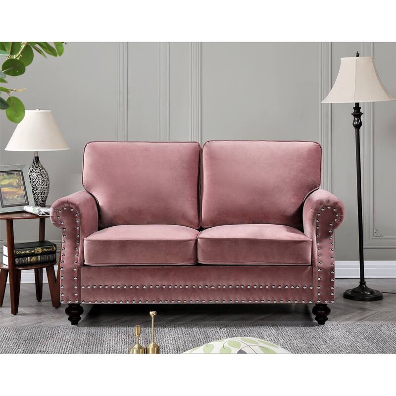 Ramos Nailhead Velvet 3-Piece Set-Loveseat Sofa and Chair