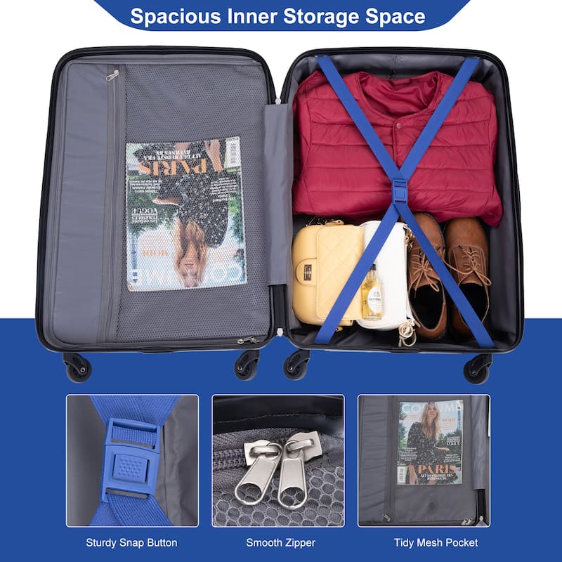 Expandable 3 Piece Luggage Sets PC Lightweight & Durable Suitcase with Two Hooks, Spinner Wheels, TSA Lock, (21/25/29)