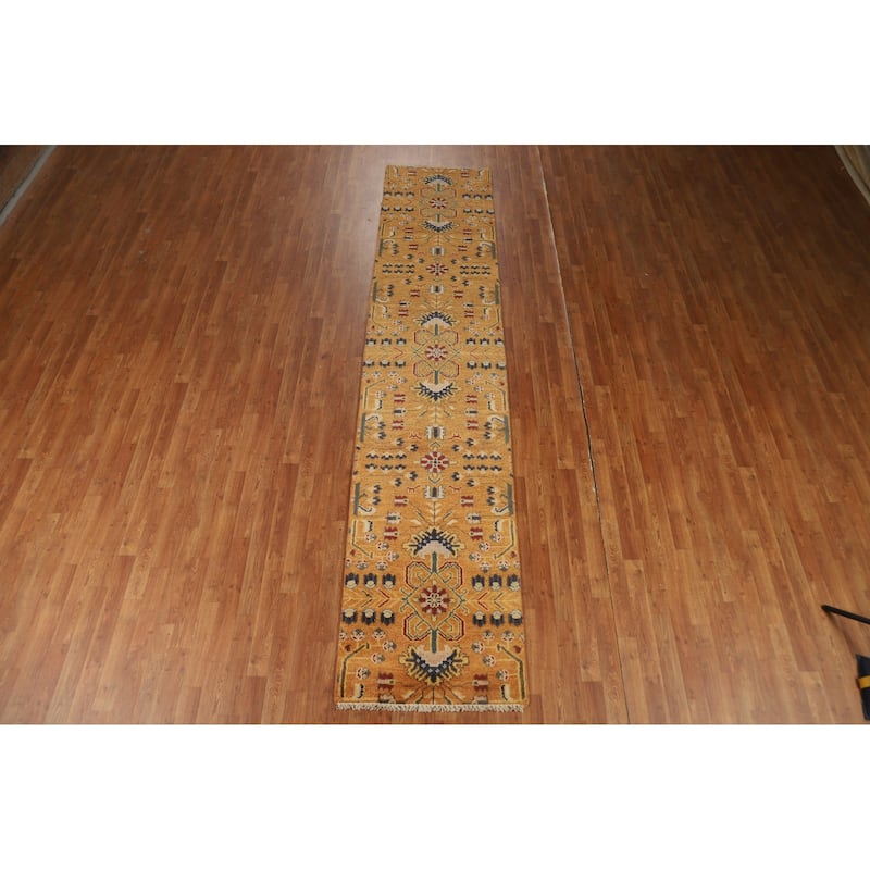 Orange & Rust Kazak Indian Runner Rug Handmade Wool Carpet - 2'6"x 12'0"