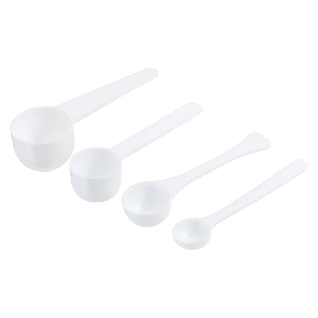 3.7/4.1" x 0.8/1.1/1.4" 1/3/5/10g Long Handle Plastic Measuring Spoons, 8Pcs - White