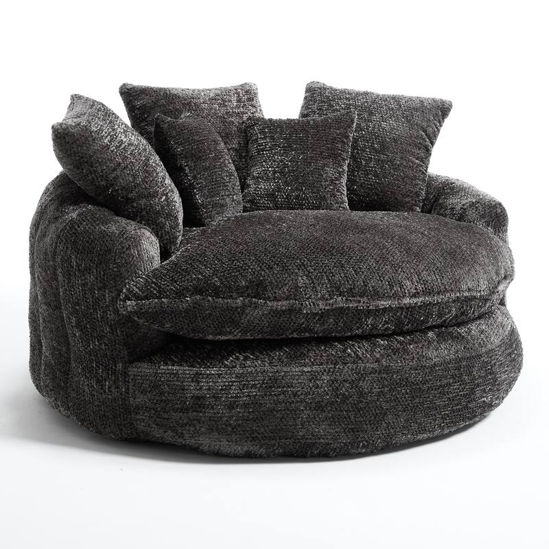 55" Modern Long Polyester Foam Round Bean Bag Sofa Chair with Pillows