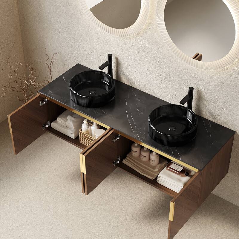 Wall-Mounted Bathroom Vanity with Round Ceramic Sink