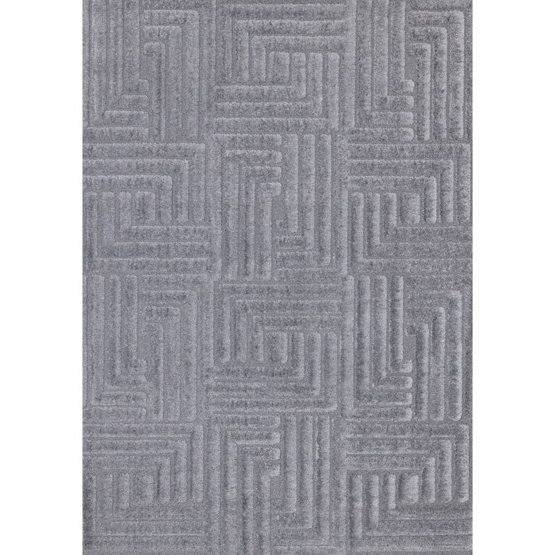 Lincoln Collection - Modern Luxurious Blue Plush Maze Area Rug - 5'3" x 7'7" - Blue