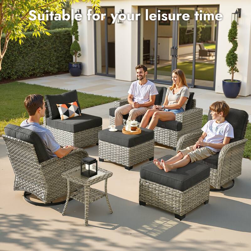 OVIOS 9 Pieces T shaped Seat Curved Swivel Chair Set With Fire Pit
