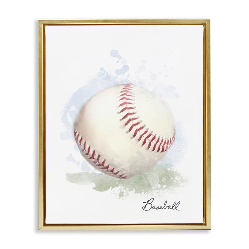 Stupell Soft Pastel Baseball Framed Floater Canvas Wall Art Design By Matthew Piotrowicz - 17 x 21 - Gold