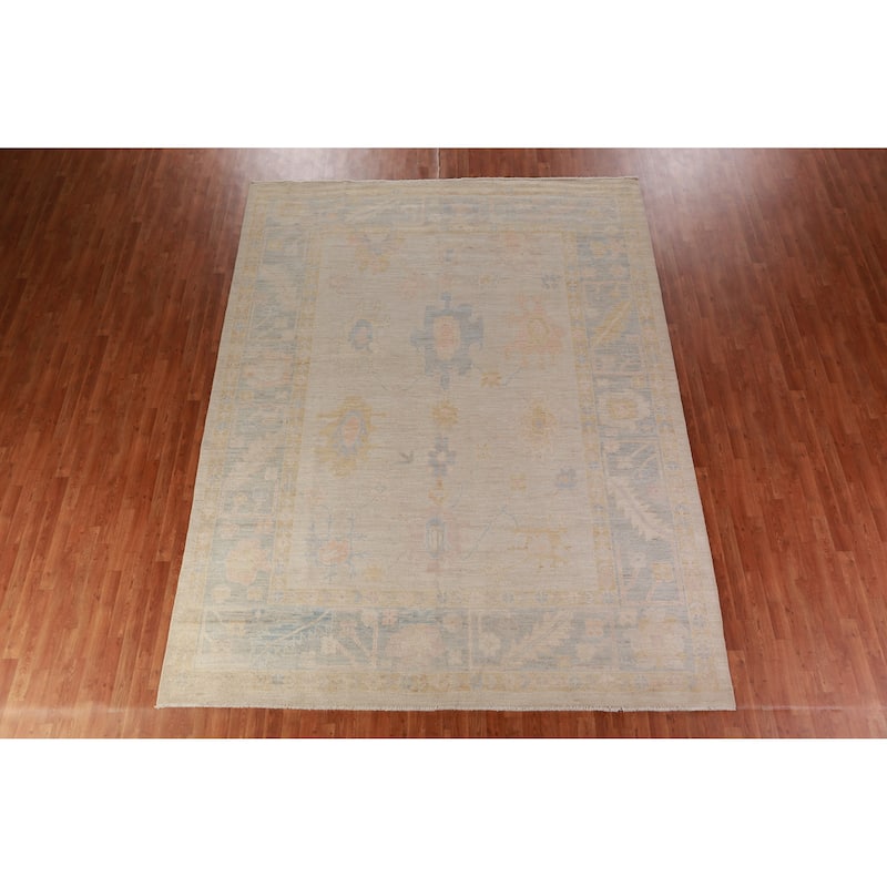 Hand Knotted Oriental 100% Wool Carpet Transitional All-Over Beige & Ivories Oushak Area Rug - 11' 10'' X 9' 0''